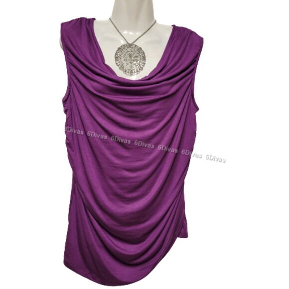 Womens Purple Sleeveless Cotton Top, Sleeveless Blouse Cowl Neck Top Size L- NEW - Picture 1 of 5